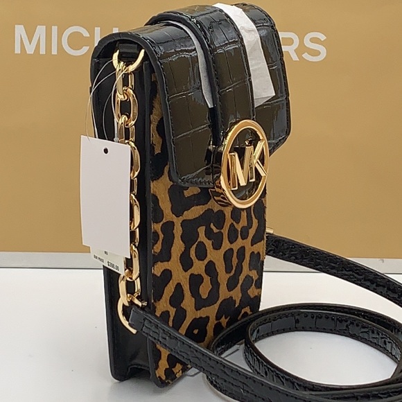 Michael Kors Carmen Leopard Print Logo Small Phone Case Xbody Bag BLACK … - Picture 10 of 15